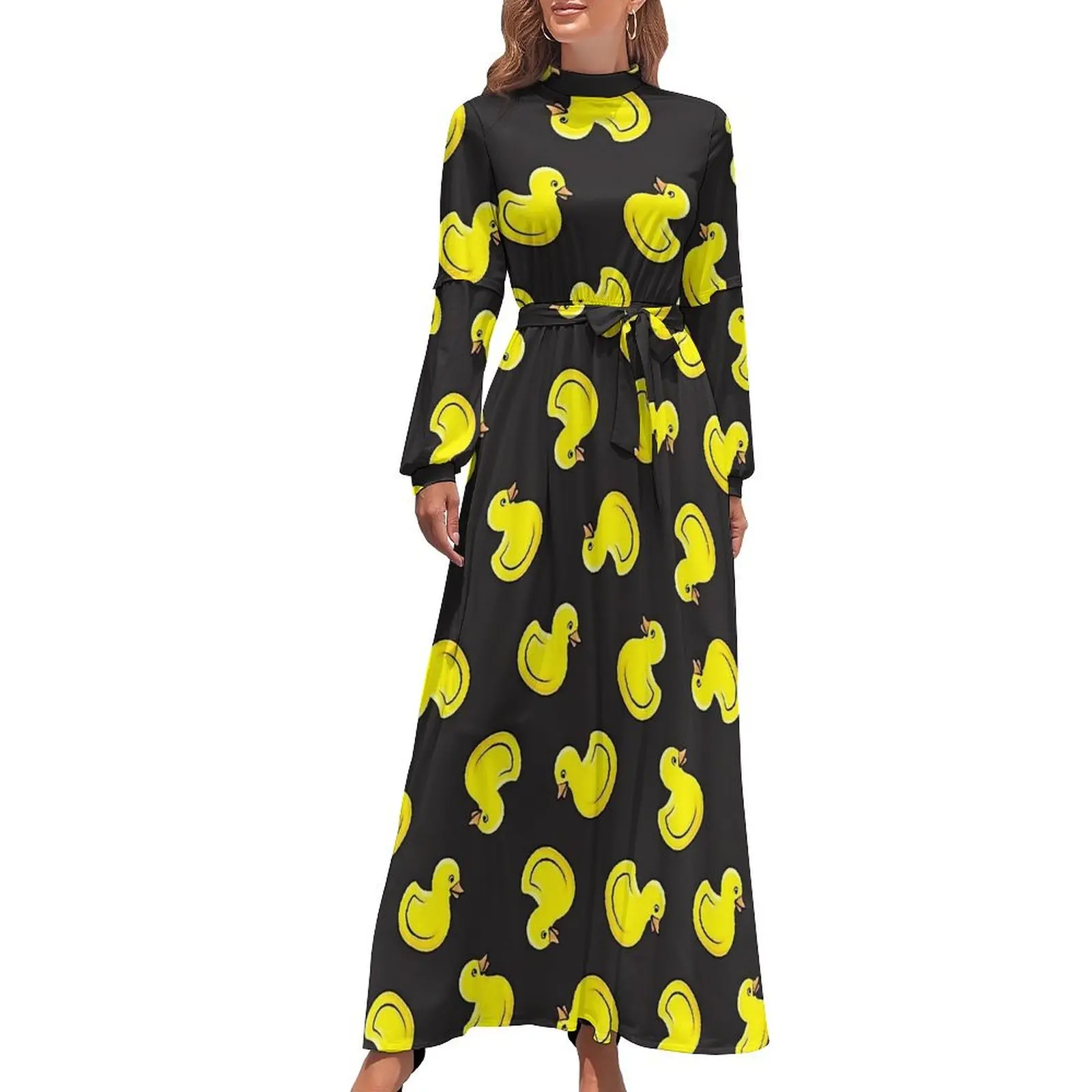 Rubber Ducks Dress Long Sleeve Duck Bath Toy Elegant Maxi Dress High Waist Street Style Bohemia Long Dresses Birthday Gift