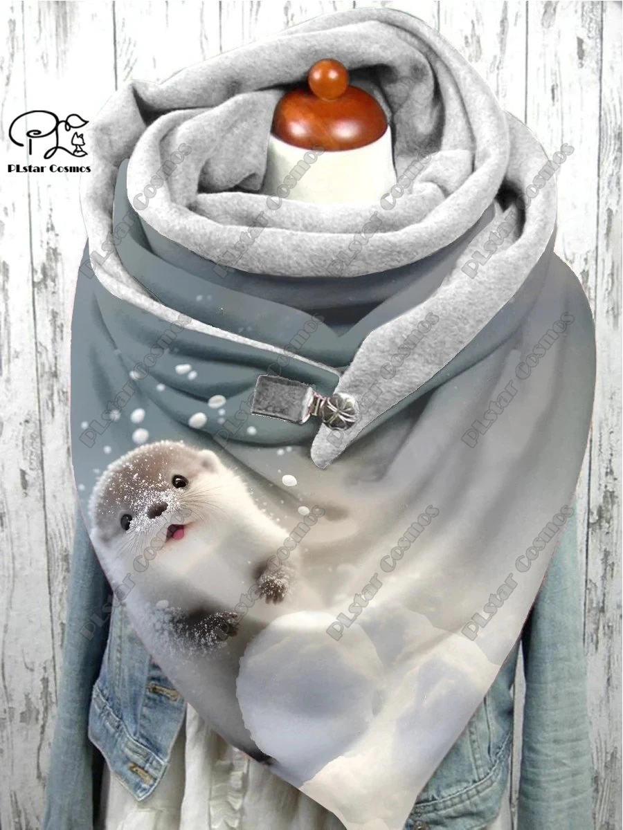 

3D printed animal series cute raccoon turtle rabbit pattern warm shawl scarf spring and winter large triangle scarf casual gift