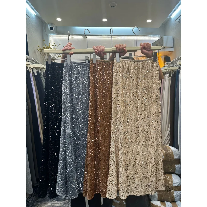 Modern Mdeng197 High Waist Sequin Midi Skirt Women 23 Autumn New Fishtail Skirt Elegant Slimming Mid-Length Skirt T660