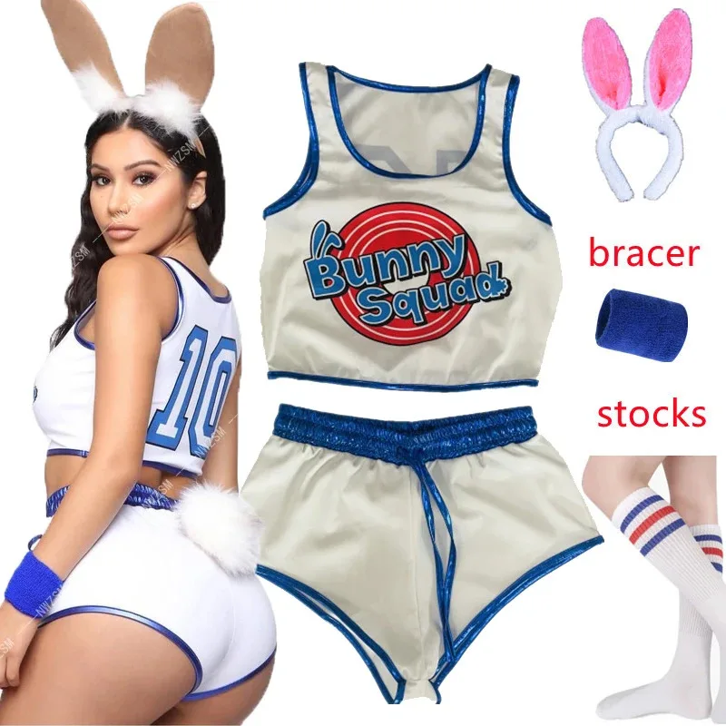 Kostum Cosplay Kelinci Luar Angkasa 2025 11 Lola Bunny Jersey Basket Wanita Kostum Halloween untuk Dewasa