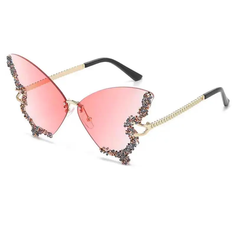 

Butterfly Sunglasses For Women Rimless Irregular Sun Glasses Luxury Oversized Rhinestone Bling Shades LadiesY2K Eyewear