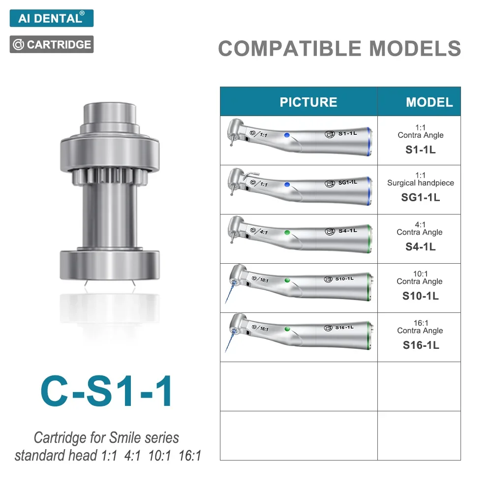 C-S Handpiece Cartridge Rotor​​ AI Dental Low Speed Hand Piece for Smile Series Contra Angle 1:1/1:5/1:4.2 Bearing Replacement