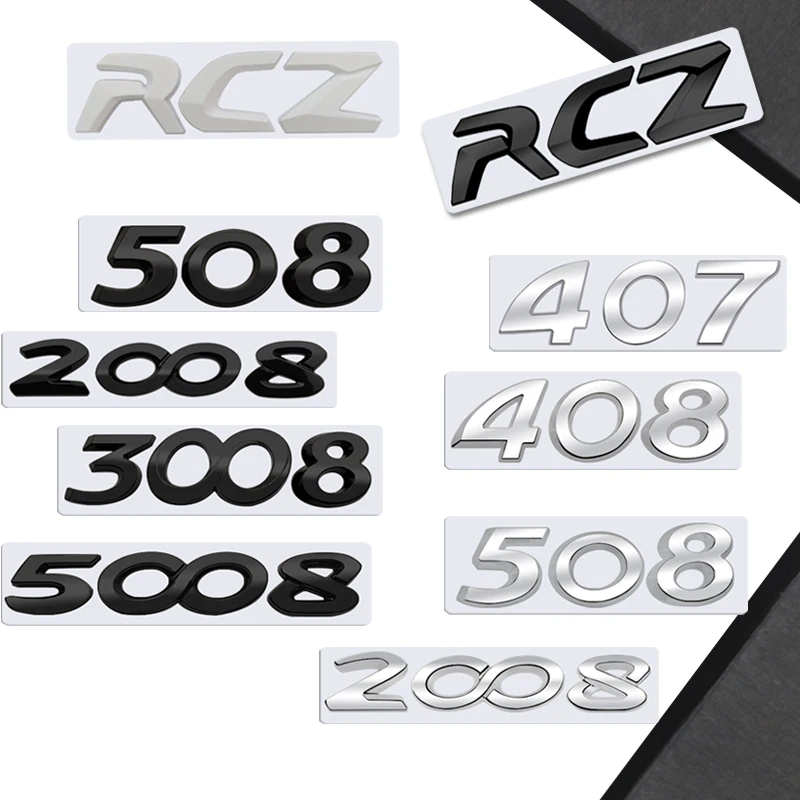 3D Styling For RCZ 407 408 508 2008 3008 4008 5008 107 Metal Emblem Car Letter Rear Trunk Decals Badge Auto Accessories