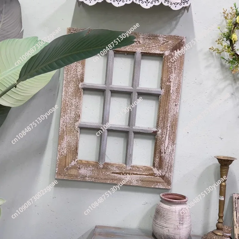 Vintage Old Solid Wood Lattice Window Frame Wall Home Decoration