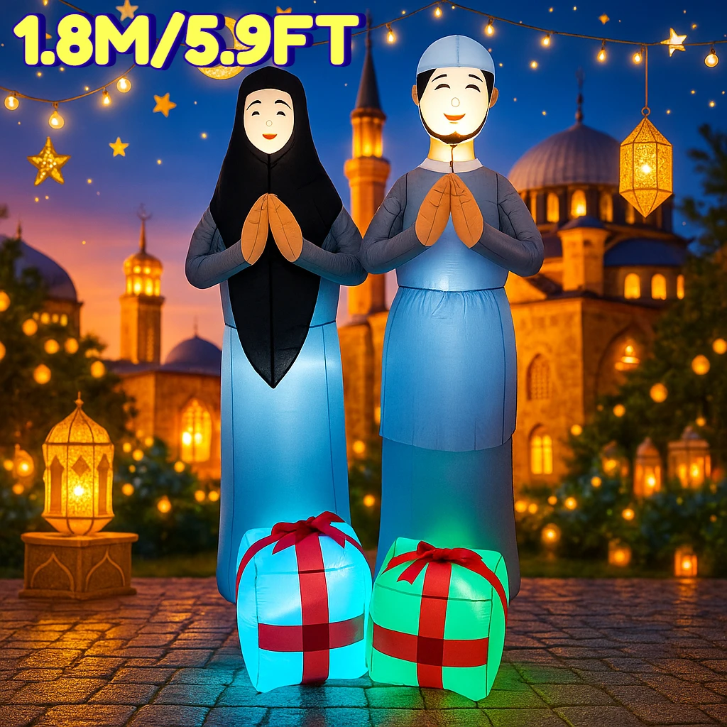 

1,8 м/5,9 фута надувная игрушка мусульманский фестиваль Рамадана DIY Декор праздник Ид мусульманская пара подарочный пакет двор светодиодный светильник подарочный орнамент