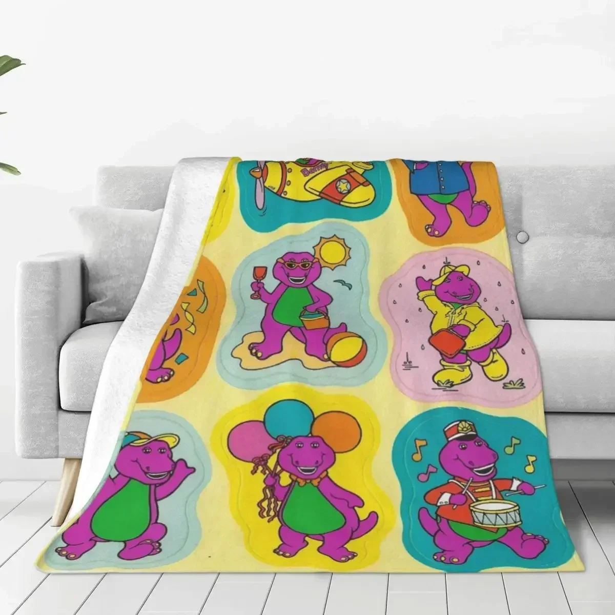 Barney Friends Cartoon Knitted Blanket Flannel Kawaii Dinosaur Dinosaurs Lightweight Throw Blanket for Bed Bed Rug