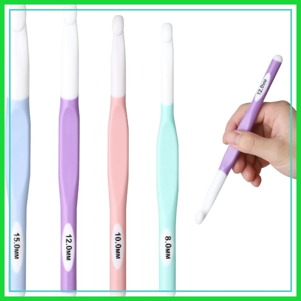 

4 Sizes Large Crochet Hooks Set, 8mm 10mm 12mm 15mm for Chunky Yarn, Long Ergonomic Needles with Rubber Handle