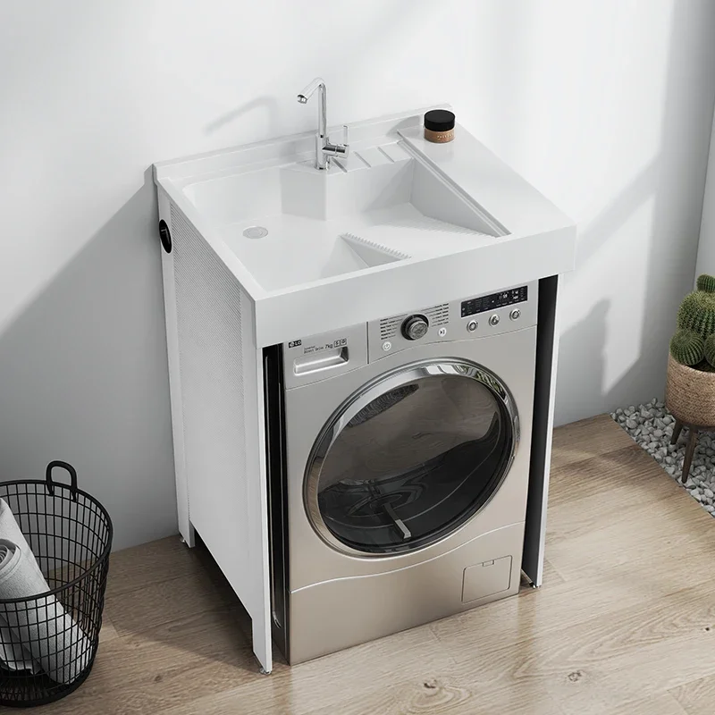 

Small apartment balcony laundry cabinet combination space aluminum washing machine cabinet integrated basin laundry