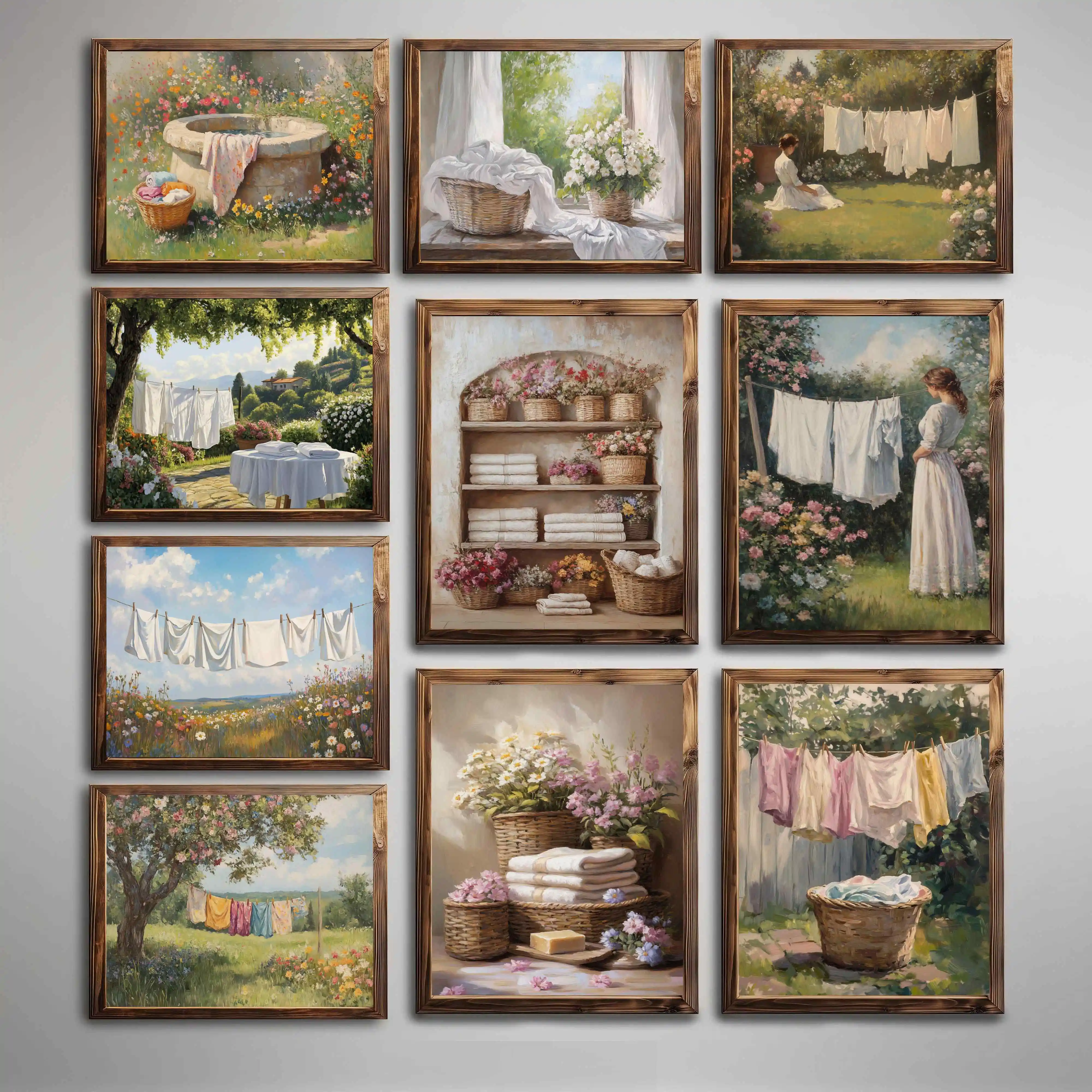 Classic Oil Painting Laundry Room with Clothes Hanging Poster Canvas Art Painting Printing Home Room Wall Pictures Decor Gift