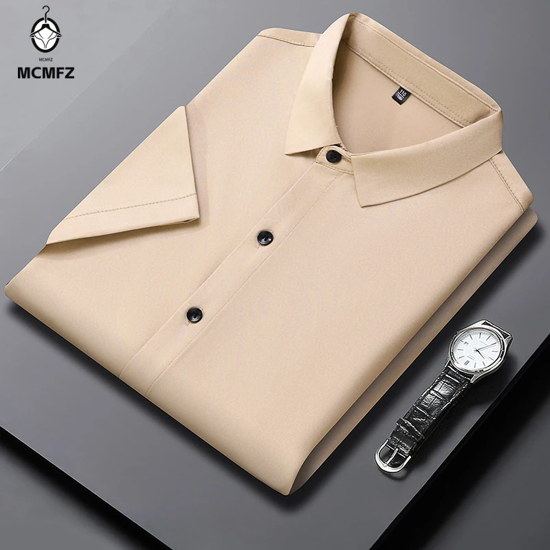 

New Men's Business Casual Short Sleeved Solid Color Shirt Wrinkle Resistant Wrinkle Free Comfortable All Season Versatile Top