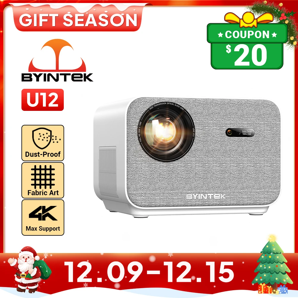 BYINTEK LOVE U12 Full HD 1080P Projector 4K  Audio with 800 ANSI and WiFi6 Bluetooth 5.2  Android Home Theater Cinema Projectors