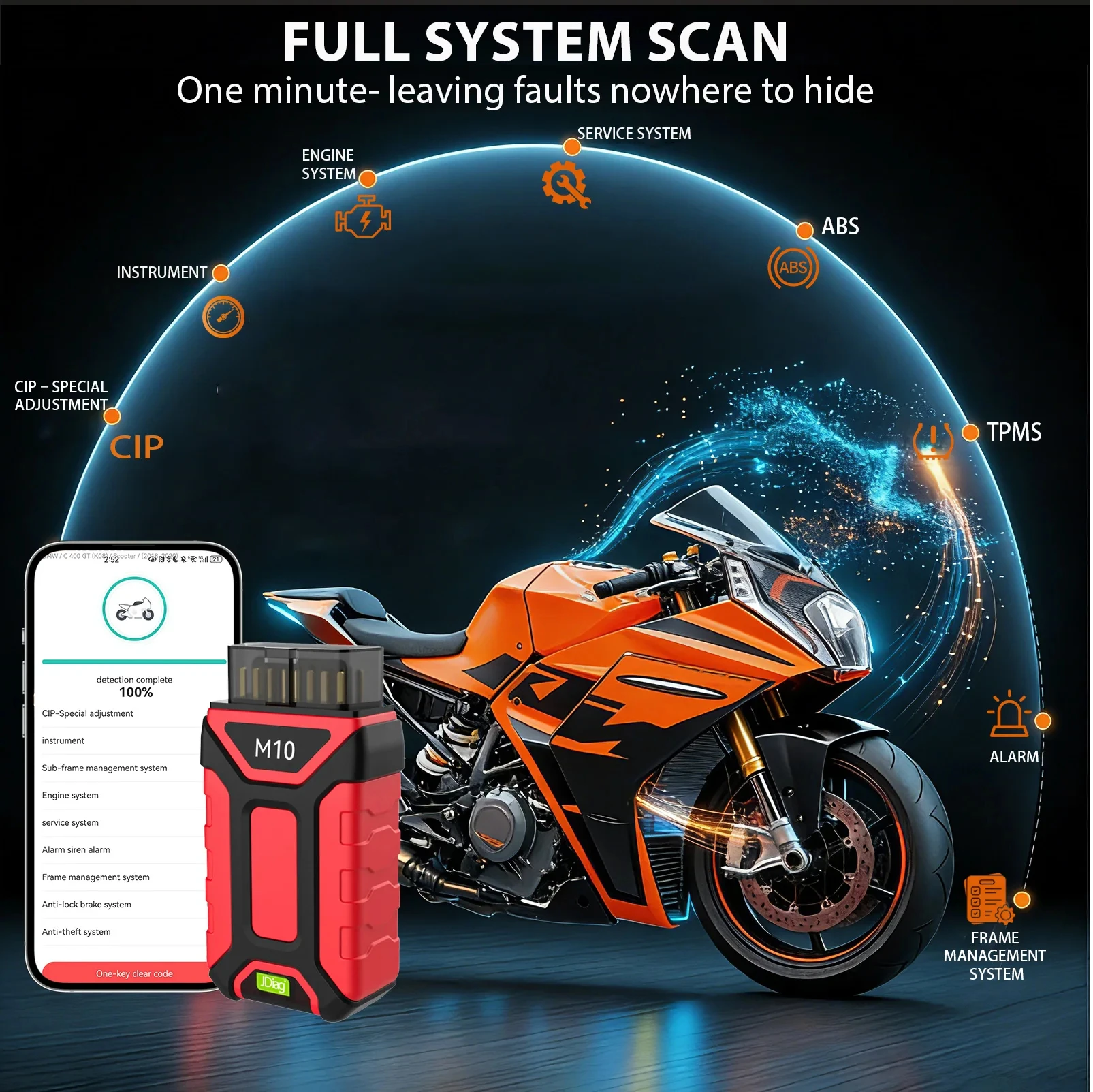 Topdiag M10 Bluetooth OBD2 Scanner Diagnostic for Motorcycle TPS Service Reset ABS Work With Jdiag M400 M400Pro For Bmw Harley