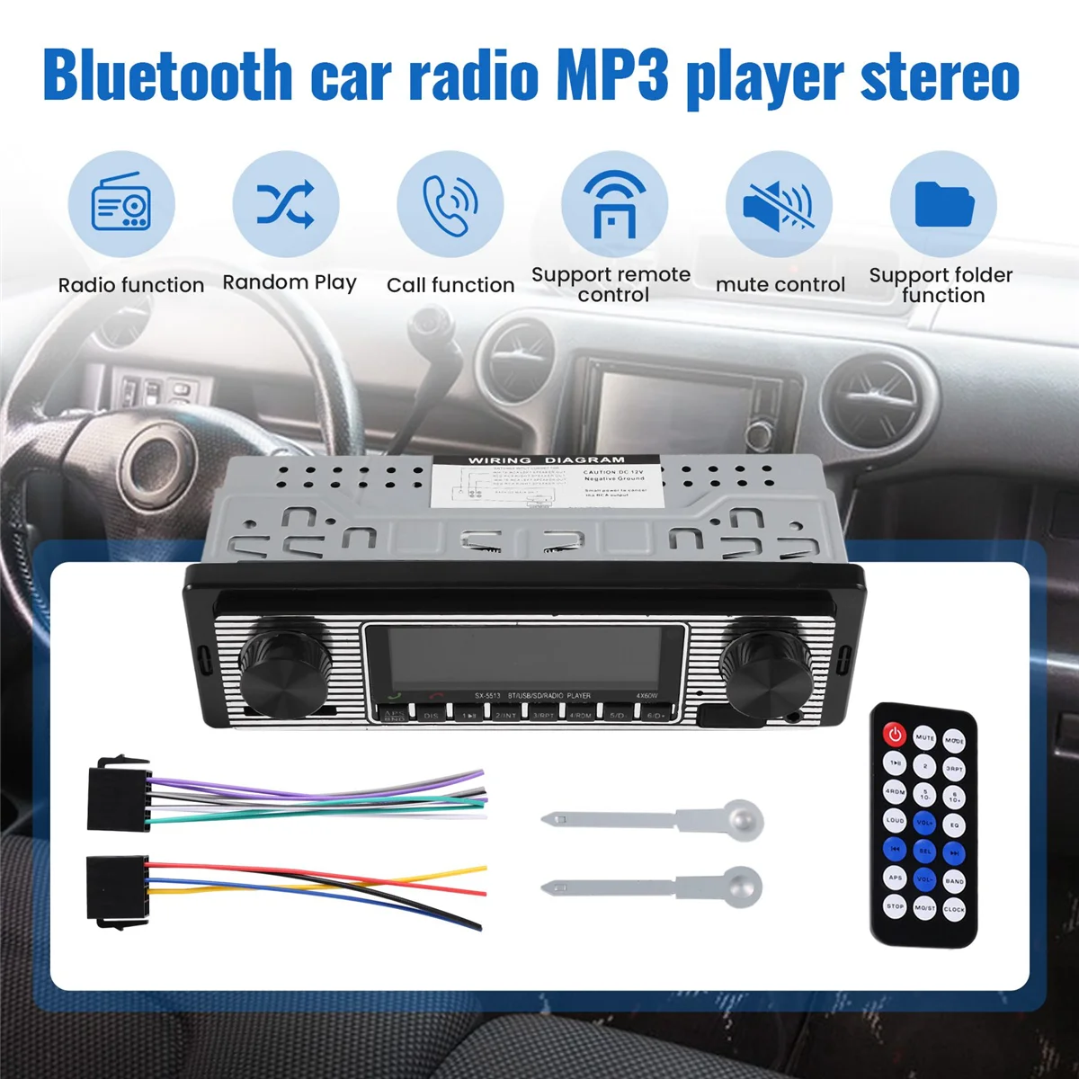 

SCLS Bluetooth Vintage Car Radio MP3 Player Stereo USB AUX Classic Car Stereo Audio