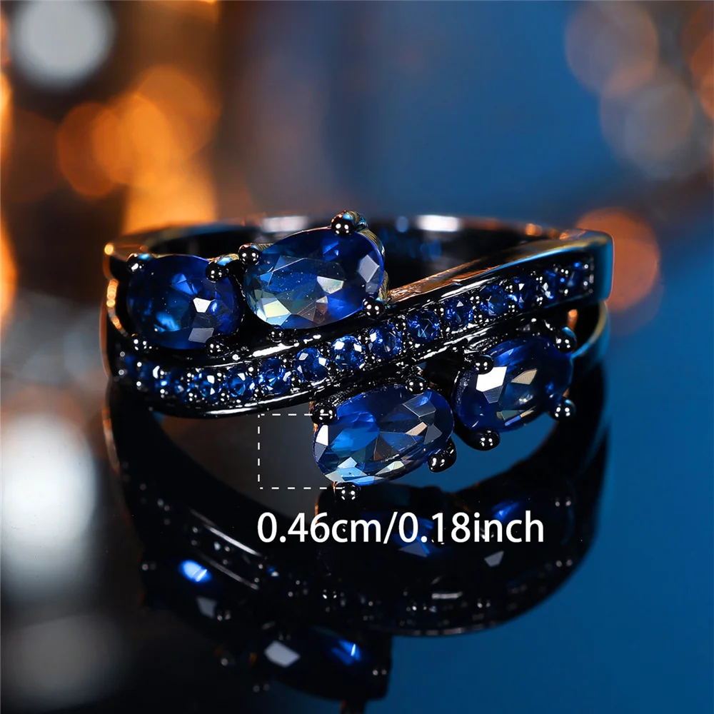 العصرية لطيف الإناث الأزرق البيضاوي الزركون حجر خاتم خمر موضة الذهب الأسود اللون مجوهرات الزفاف للنساء #5