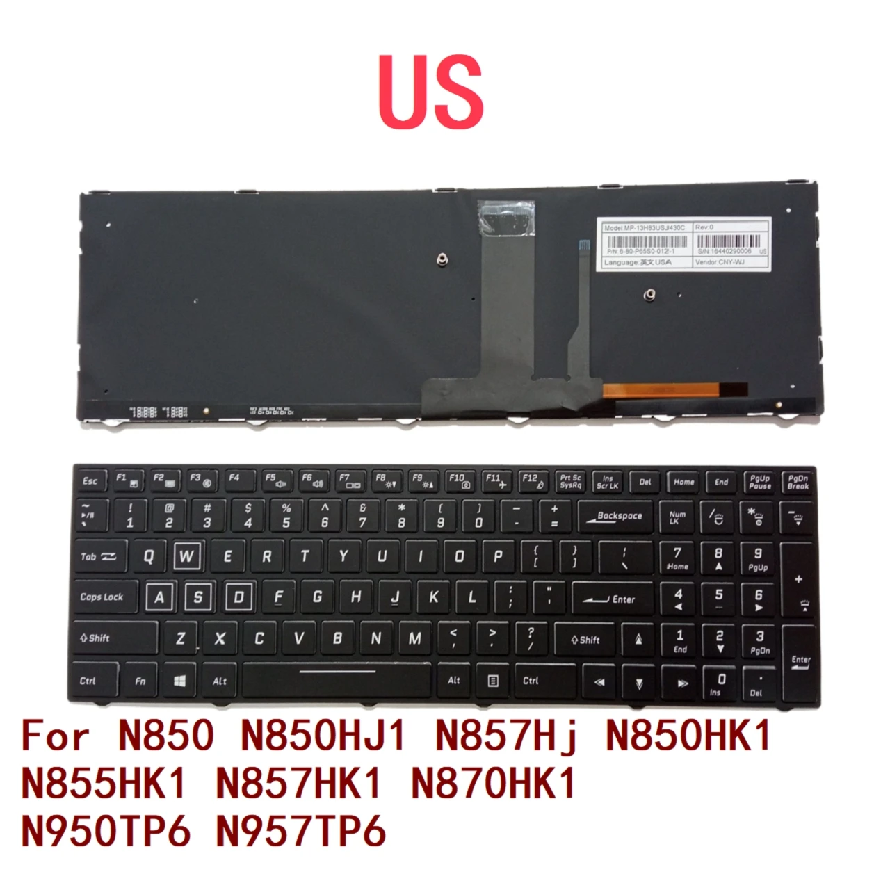 New US Laptop RGB Backlit Keyboard For CLEVO N850 N850HJ1 N857Hj N850HK1 N855HK1 N857HK1 N870HK1 N950TP6 N957TP6 MP-12H83USJ430C