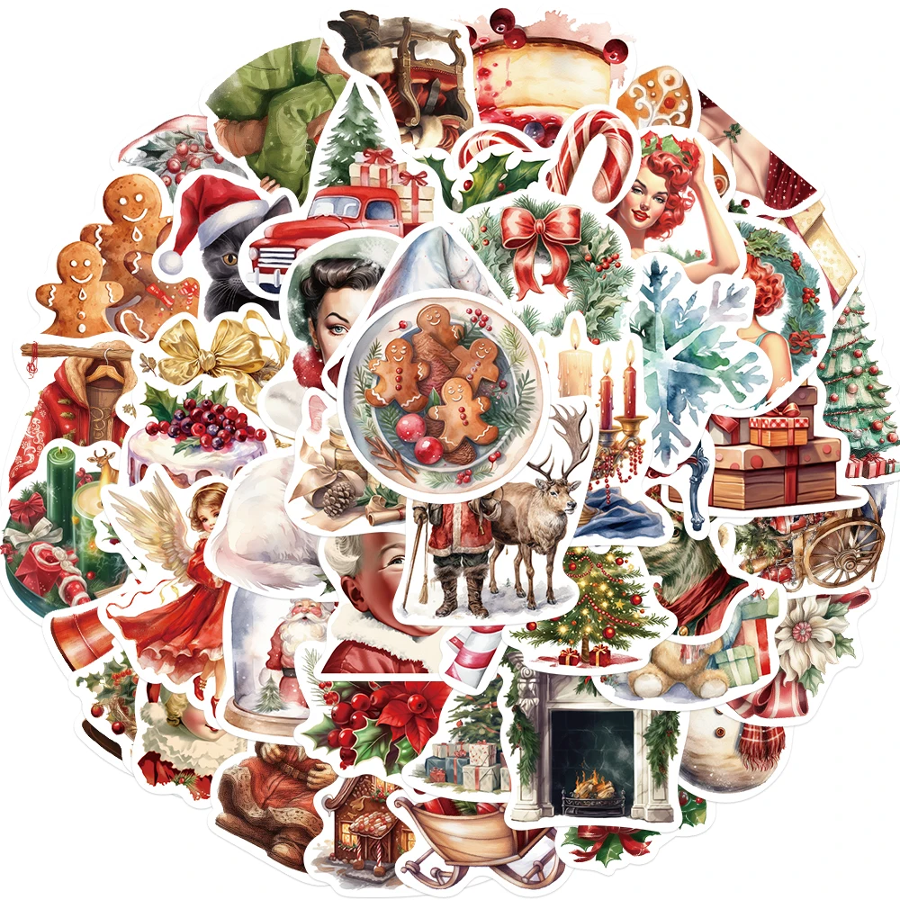 50 pçs adesivos de natal do vintage feliz natal adesivos papai noel adesivos para garrafa de água computador notebook bagagem