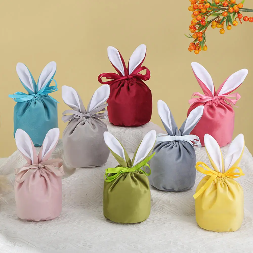 Easter Bunny Rabbit Ear Drawstring bag Candy Chocolate Gift Bag Velvet Bag Candy Box Valentine Baby Shower Easter Decoration