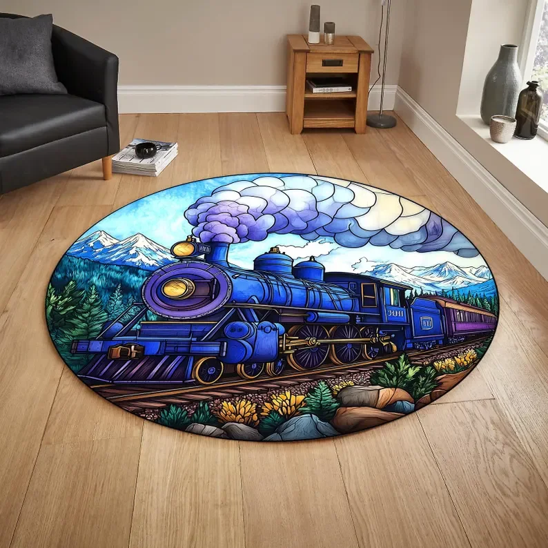 Round Kids Train Rug, Nursery  - Outdoor Adventure For Toddlers 评论和价格