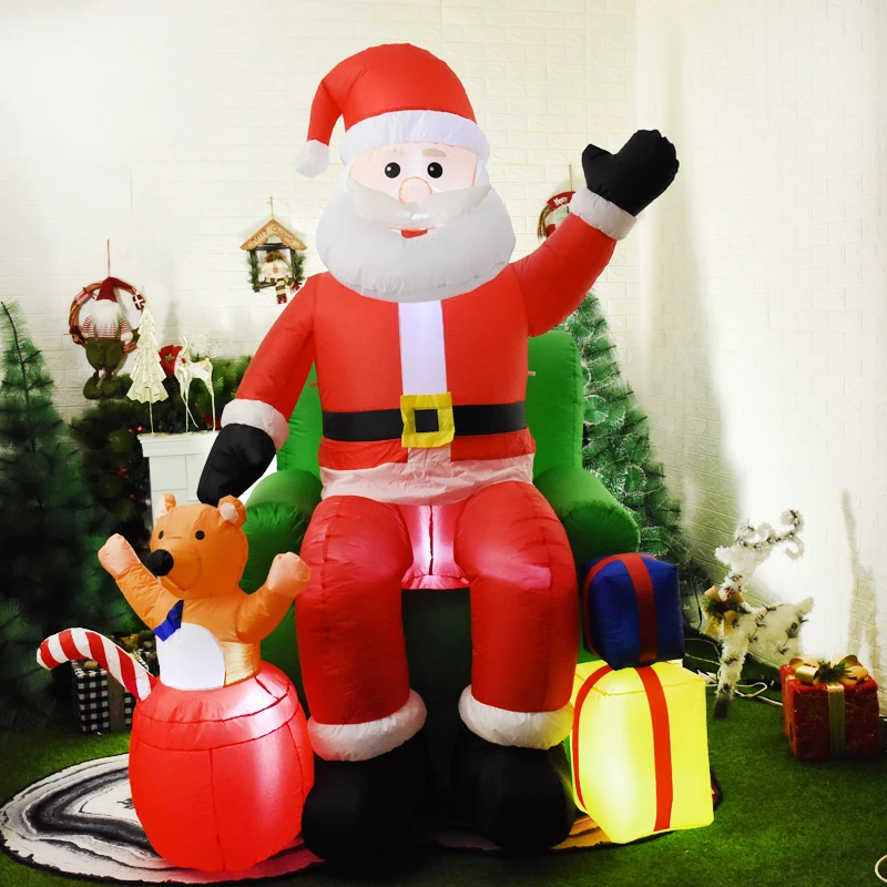 7,5FT Grande Babbo Natale sul divano Gonfiabile Decorazione natalizia per esterni Giocattoli gonfiabili illuminati a LED Decorazione del prato del giardino di casa