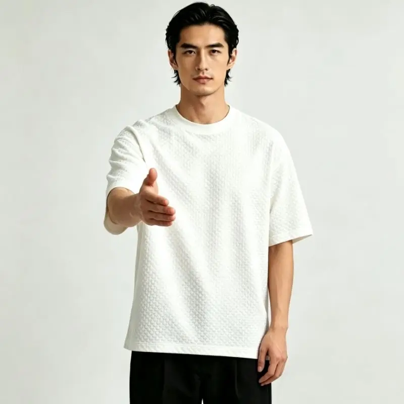 

Men's Lightweight Bubble Gauze T-Shirt Summer Crew Neck Casual Cool Breathable Ice Sand Texture Slit Five-Point Half Sleeve Tops
