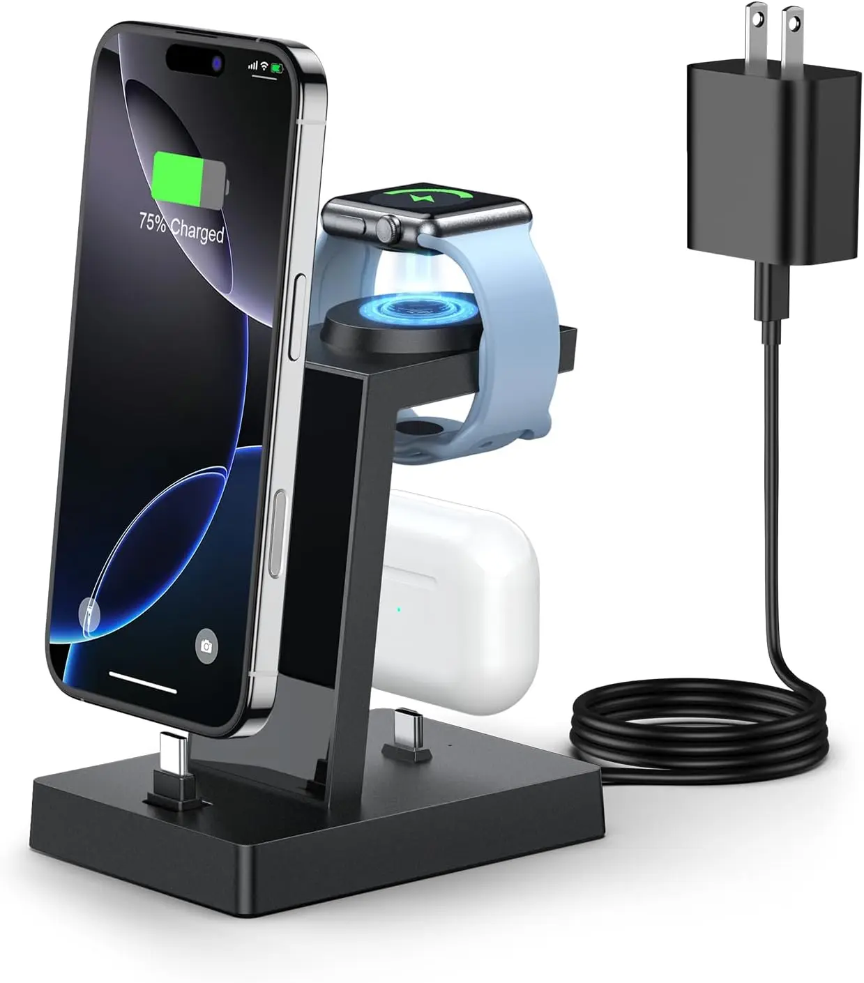 

Быстрая зарядная станция 3-в-1 мощностью 30 Вт для Apple iPhone, AirPods и Watch с кабелем USB-C