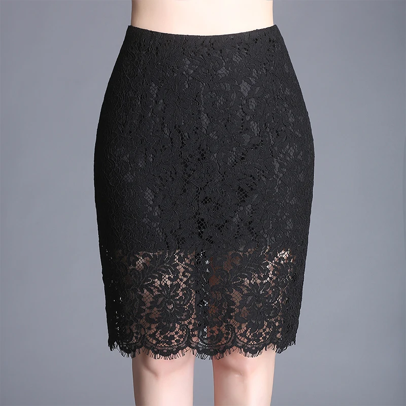 Spring Summer 2025 New Elegant Women's Lace Crochet Sheath Pencil Skirts High Waist Female Wrap Sexy Office Midi Skirts