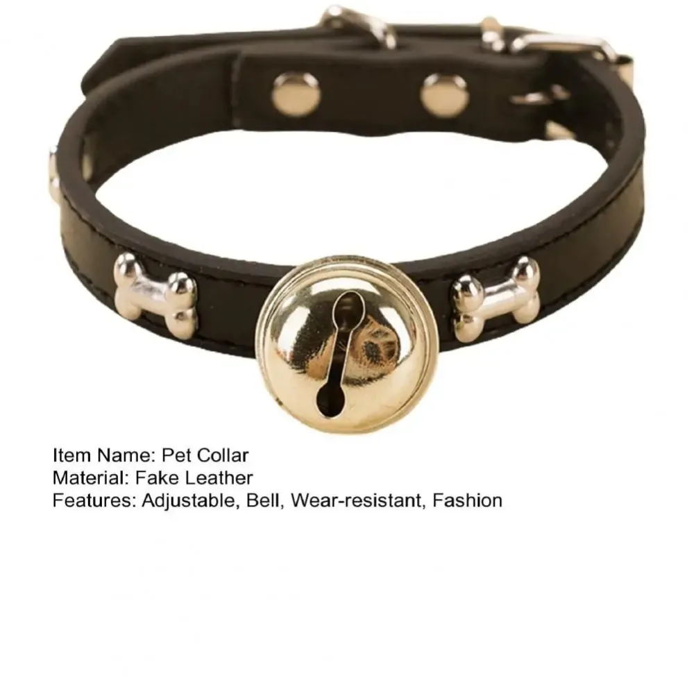 Cute Pet Paw Print Bones Cat Dog Collar Adjustable Soft Leather Dog Walking Collar with Bell Cat Bell Collar Pet Supplies