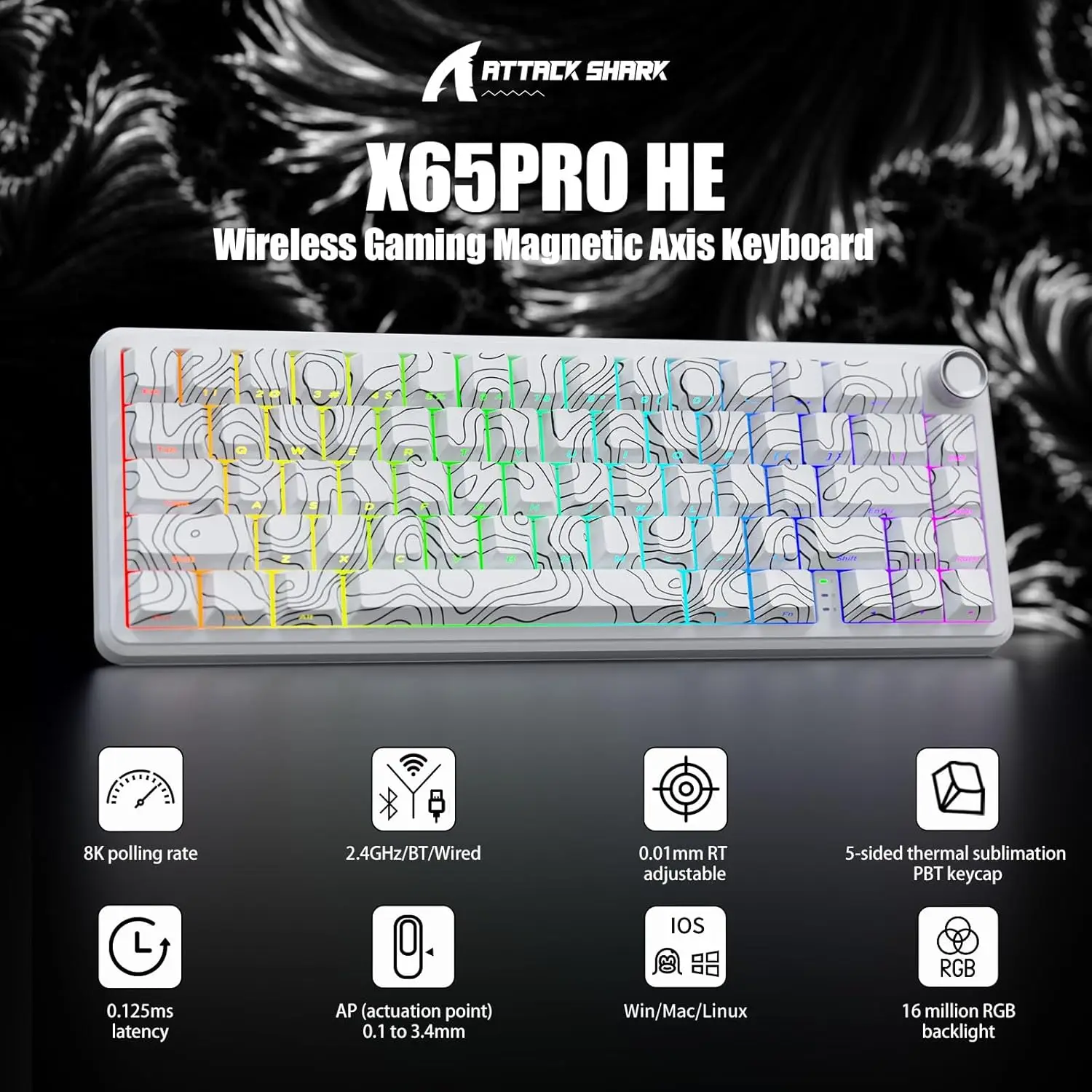 

Attack Shark X65PRO HE Rapid Trigger Magnetic Mechanical Keyboard,60% Hot Swappable,Hall Effect Sensor,Adjustable Actuation