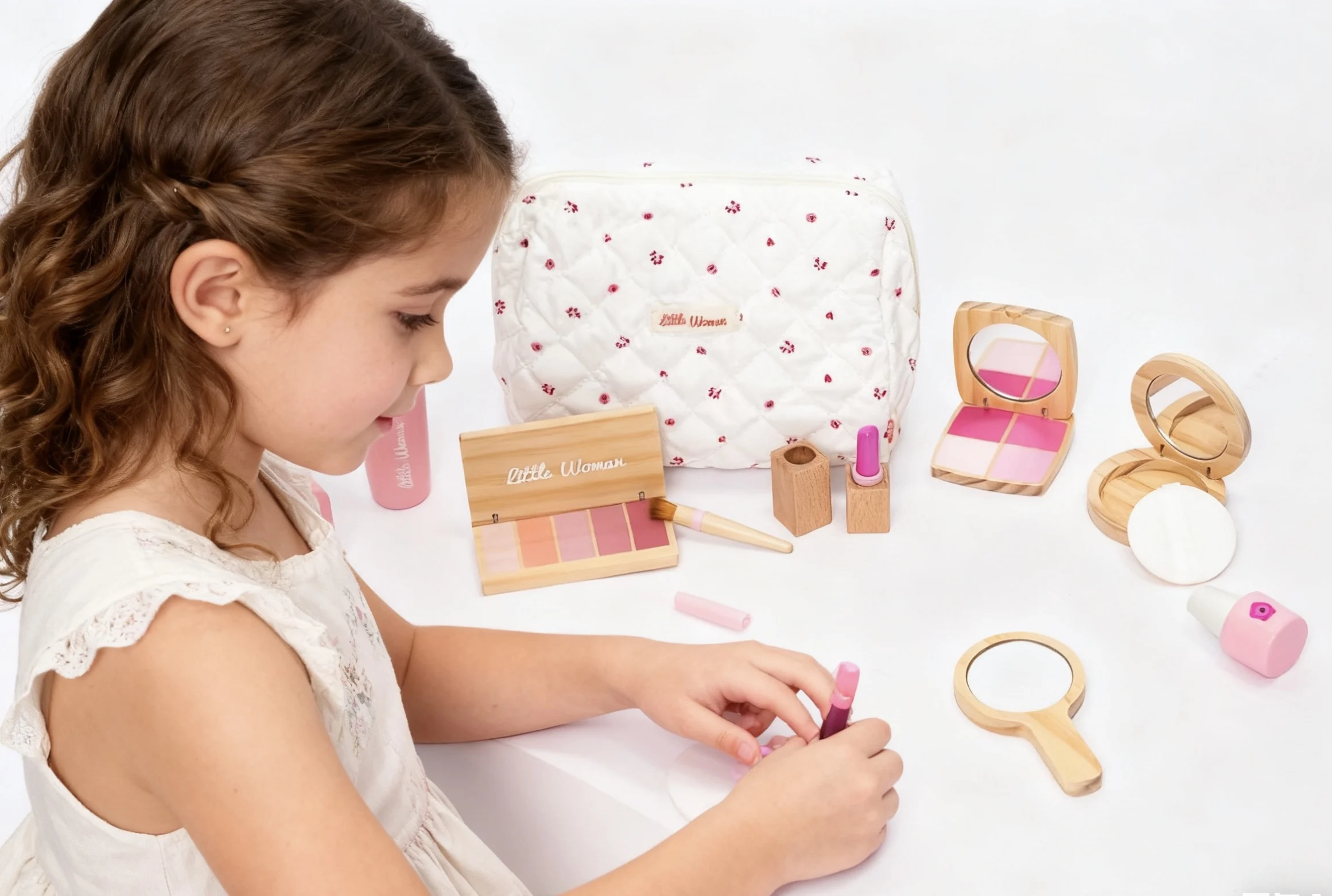 

Wooden Simulation Makeup Set for Girls, Pretend Play Cosmetic Bag with Eyeshadow/Lipstick/Perfume, Toddler Beauty Toy