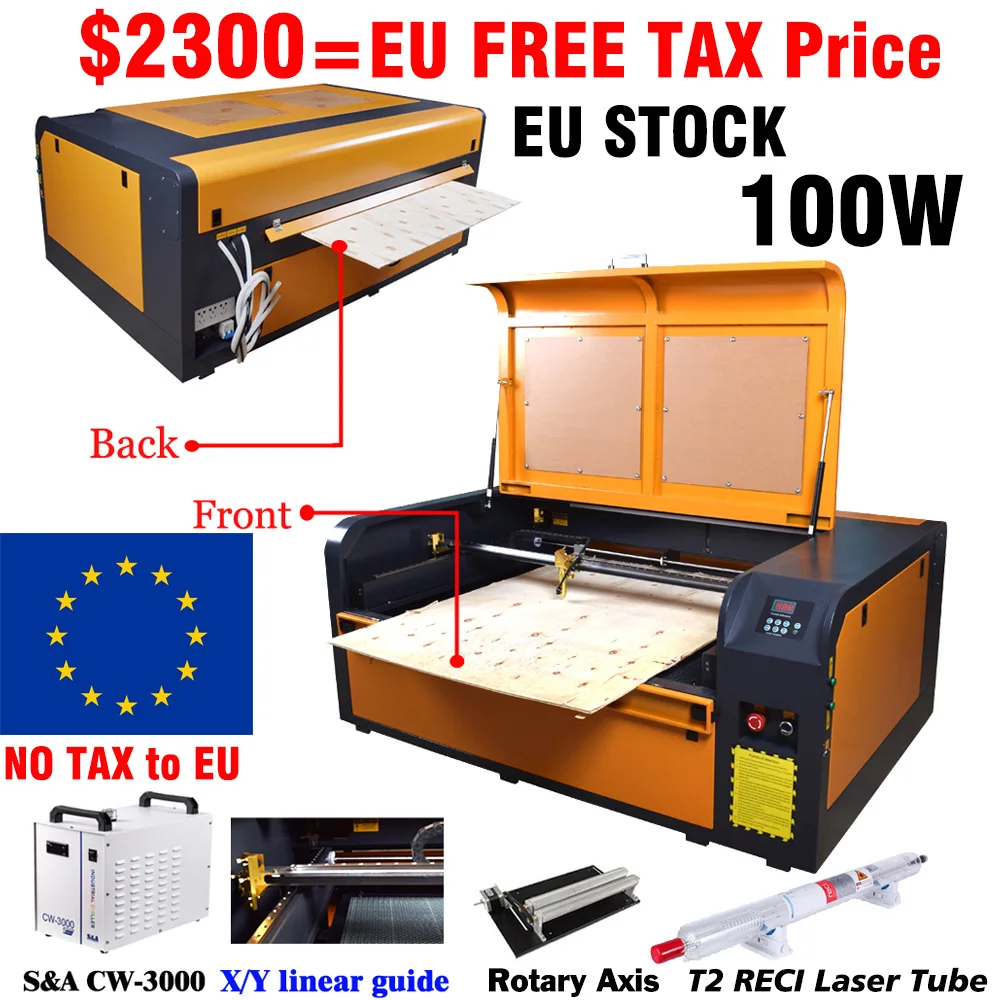 

100W 1060 Laser Cutting Engraving Machine RECI T2 100W X/Y Axis1000*600mm Laser Engraver Cutting For Wood Acrylic EU Ship CW3000