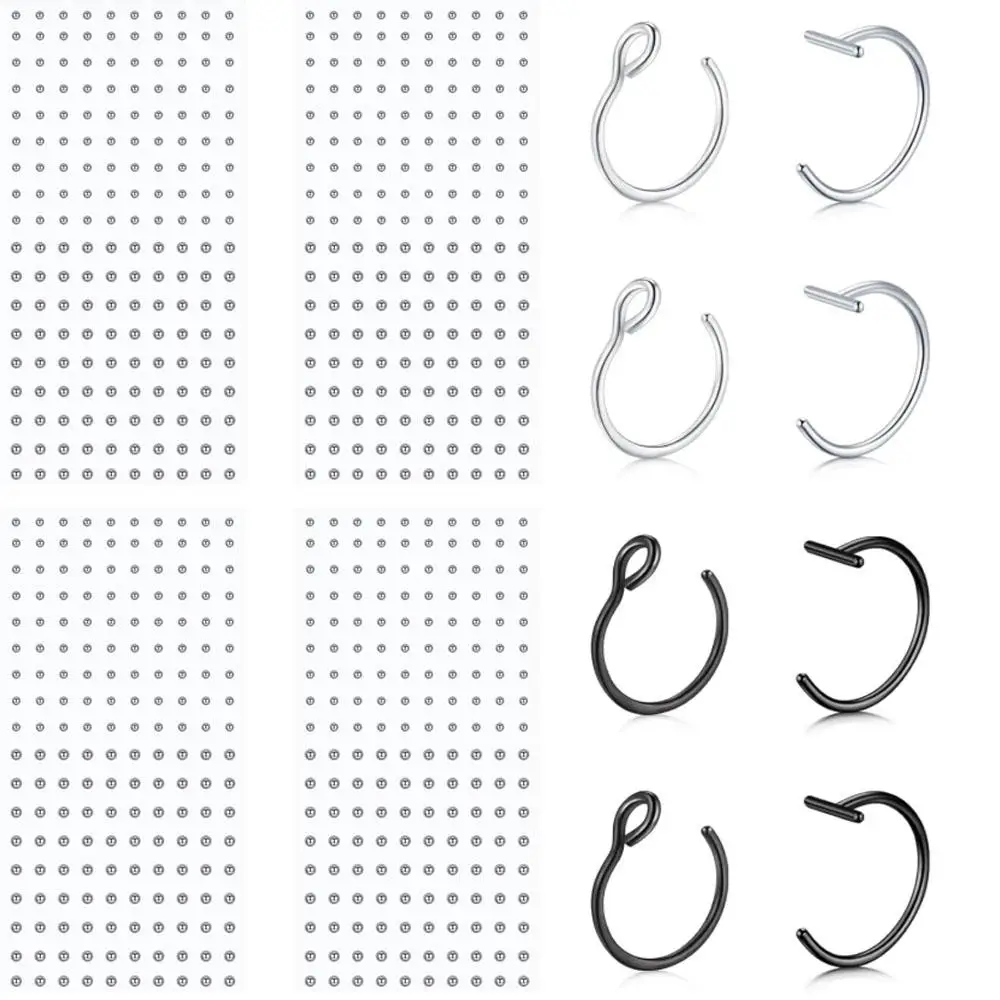 1/728Pcs Set Fake Piercings Nose Ring Eyebrow Lip Ring Labret Studs Simple Self-Adhesive Ball Stickers Face Makeup Body Jewelry