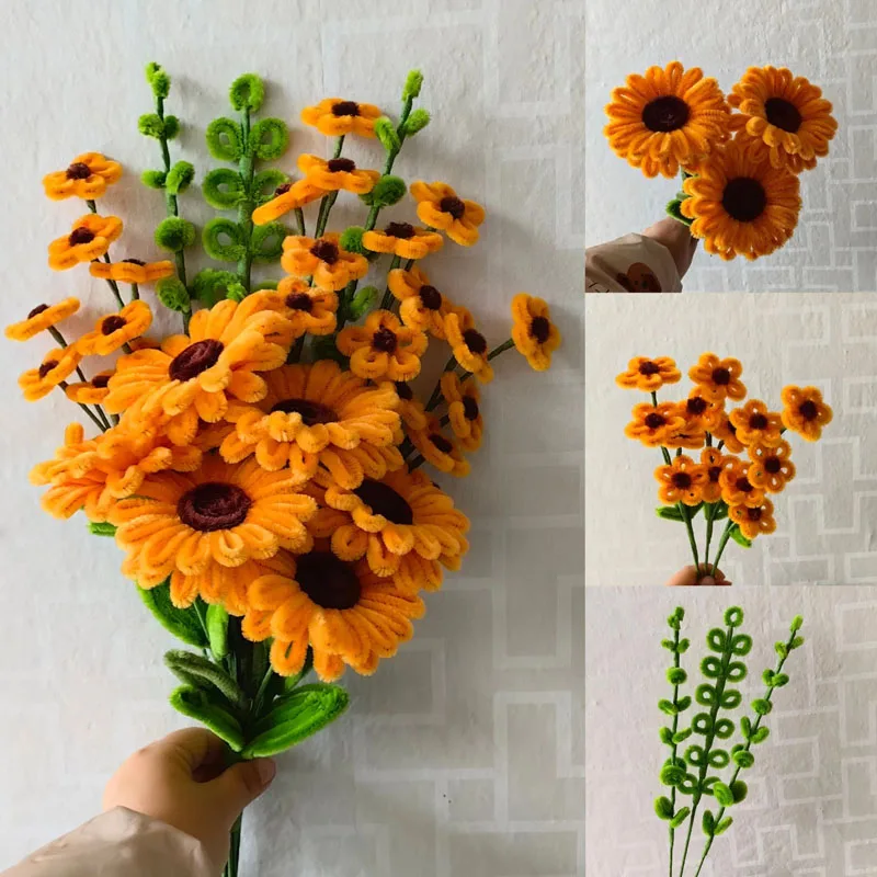 Sunflower Chenille Stems DIY Craft Materials Twist Stick Cleaners Kids Educational Handmade Colorful Gift Chenille Stems Pipe