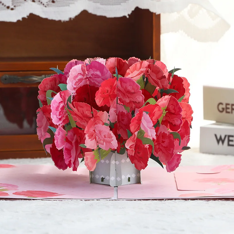 

New Mother's Day Carnation Greeting Card: Creative Handmade Paper Cutout Express Gratitude to Mom with This Premium Gift Card