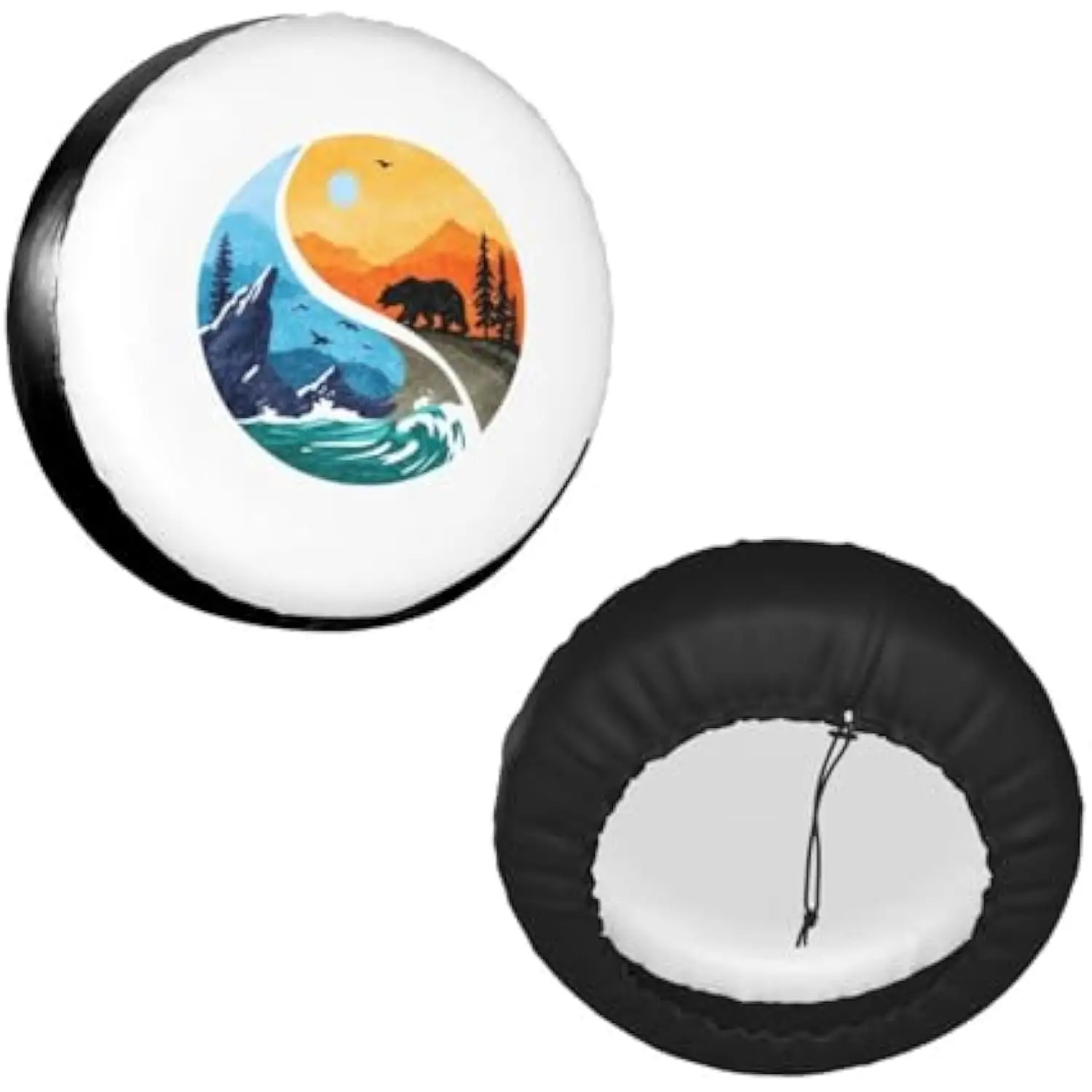 Yin Yang Nature Bear Ocean Coast Spare Tire Cover Polyester Waterproof Outdoor Accessory
