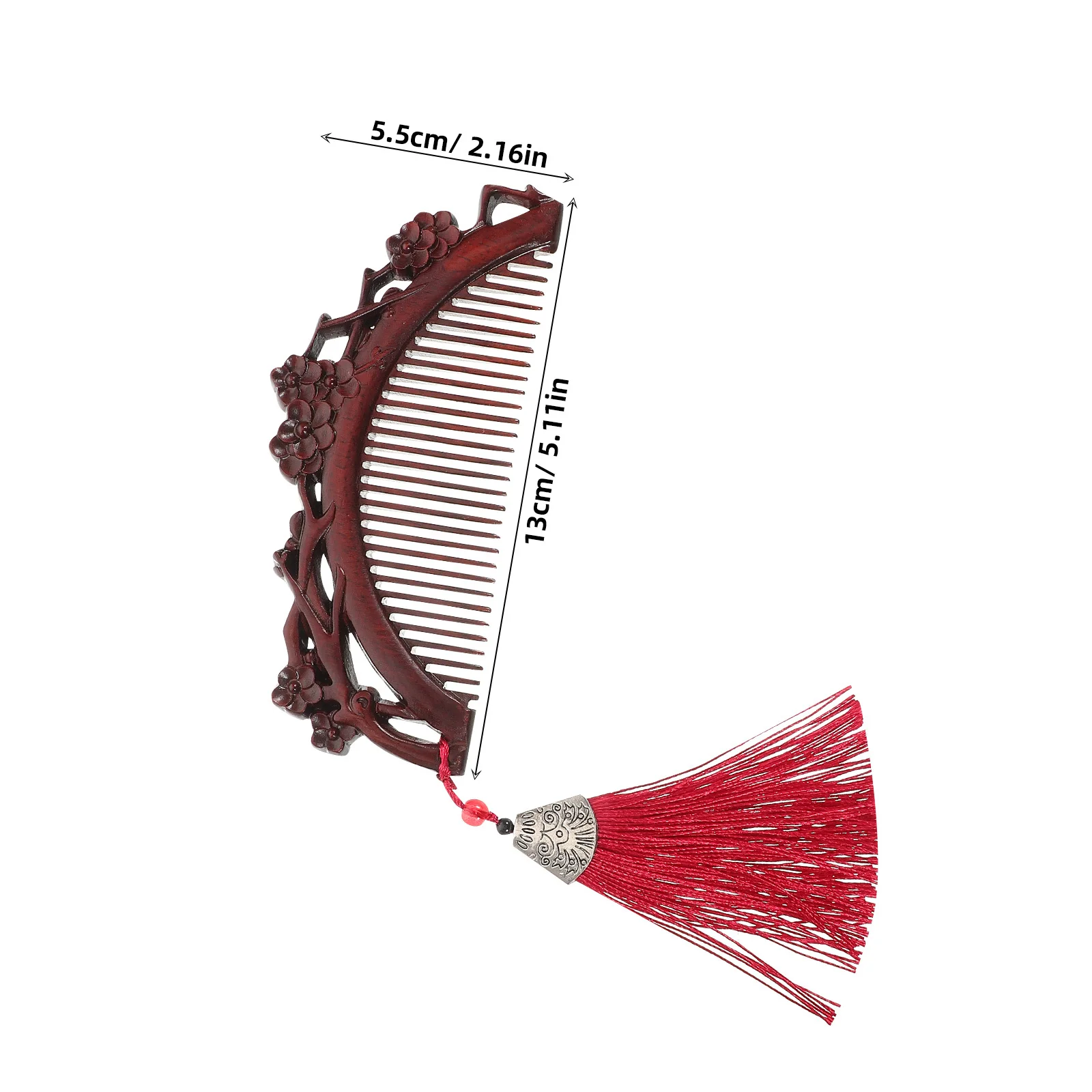 مشط صغير منحوت بزهر البرقوق من خشب الصندل، مشط خشبي مضاد للكهرباء الساكنة لتدليك الشعر، ملحقات سلسلة مفاتيح جيب محمولة للنساء #2