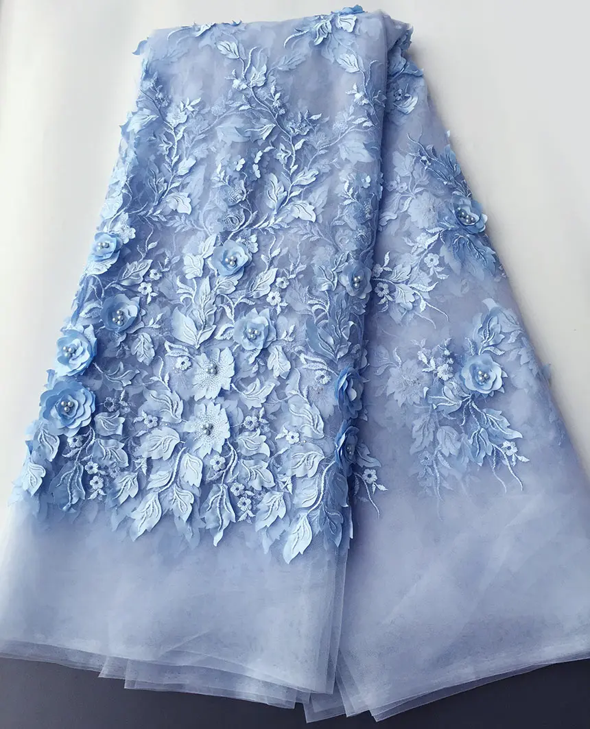 Unique 3D Embroidered French Lace Shiny African Tulle Fabric Rocking Nigerian Celebration Wear 5 yards