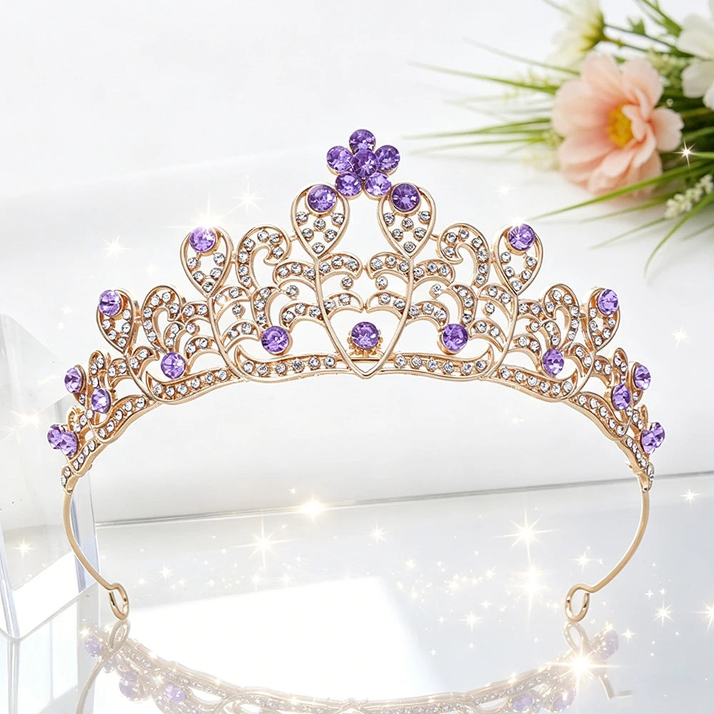 Vintage Baroque Gold Plated Filigree Rhinestone Bridal Tiara Elegant Royal Queen Crown Hair Accessory Hollow Regal Headpiece - view 2