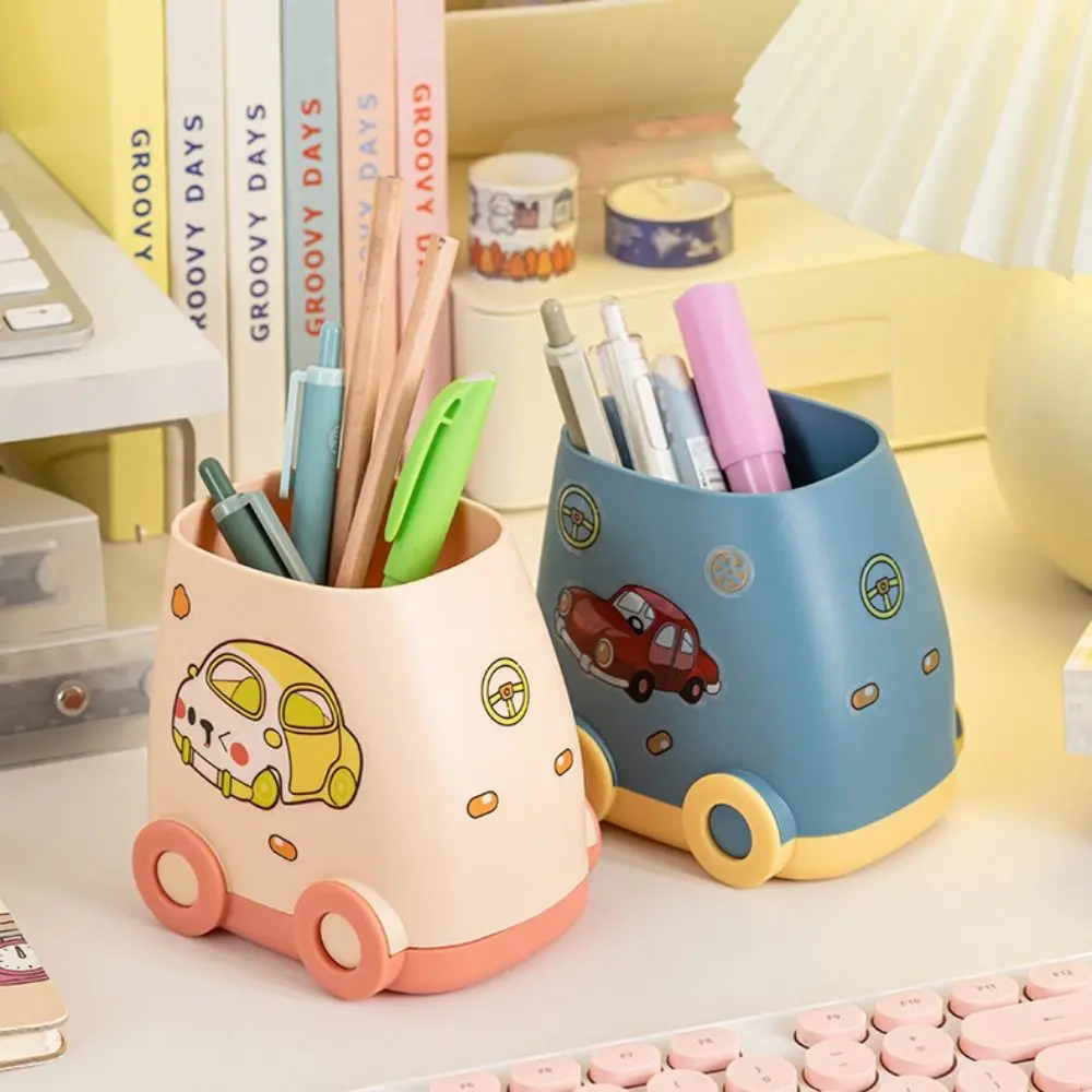 Cute Large-capacity Car shaped pen holder Multifunctional cartoon Pencil Box cute PP Desktop Storage Box School