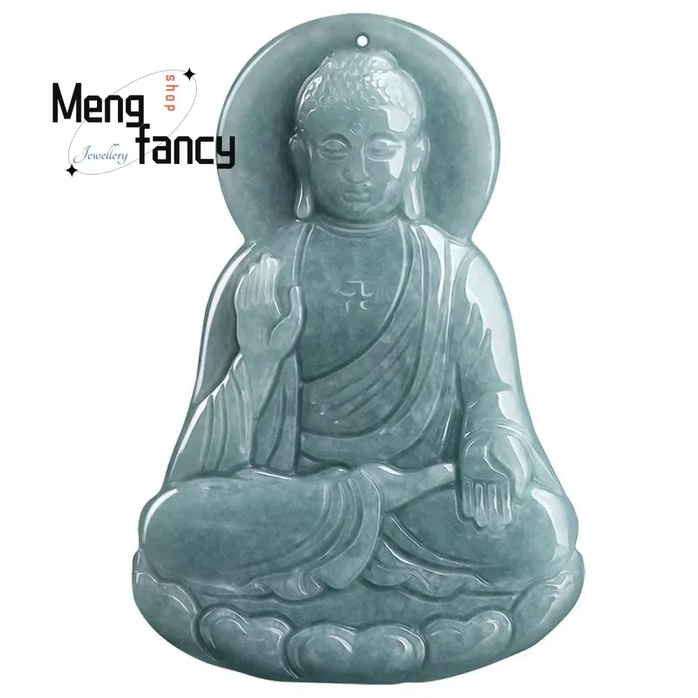 Natural A-goods Jadeite Blue Water Buddha Amitabha Pendant Superior Quality Exquisite Handicraft Fashion Jewelry Buddhist Amulet