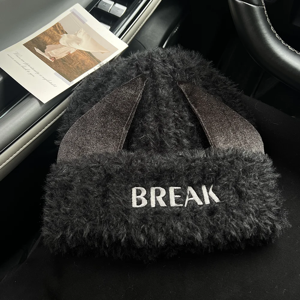 

Japanese Cute Devil Ears Furry Knitted Beanie Hat Women Autumn and Winter Thickened Warm Ear Protectors Plush Skullies