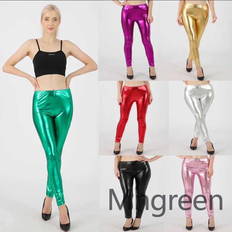 

Новинка 2025, зеленые леггинсы, модные брюки с девятью точками в европейском и американском стиле, высокоэластичная одежда большого размера для ночного клуба, сценическая одежда