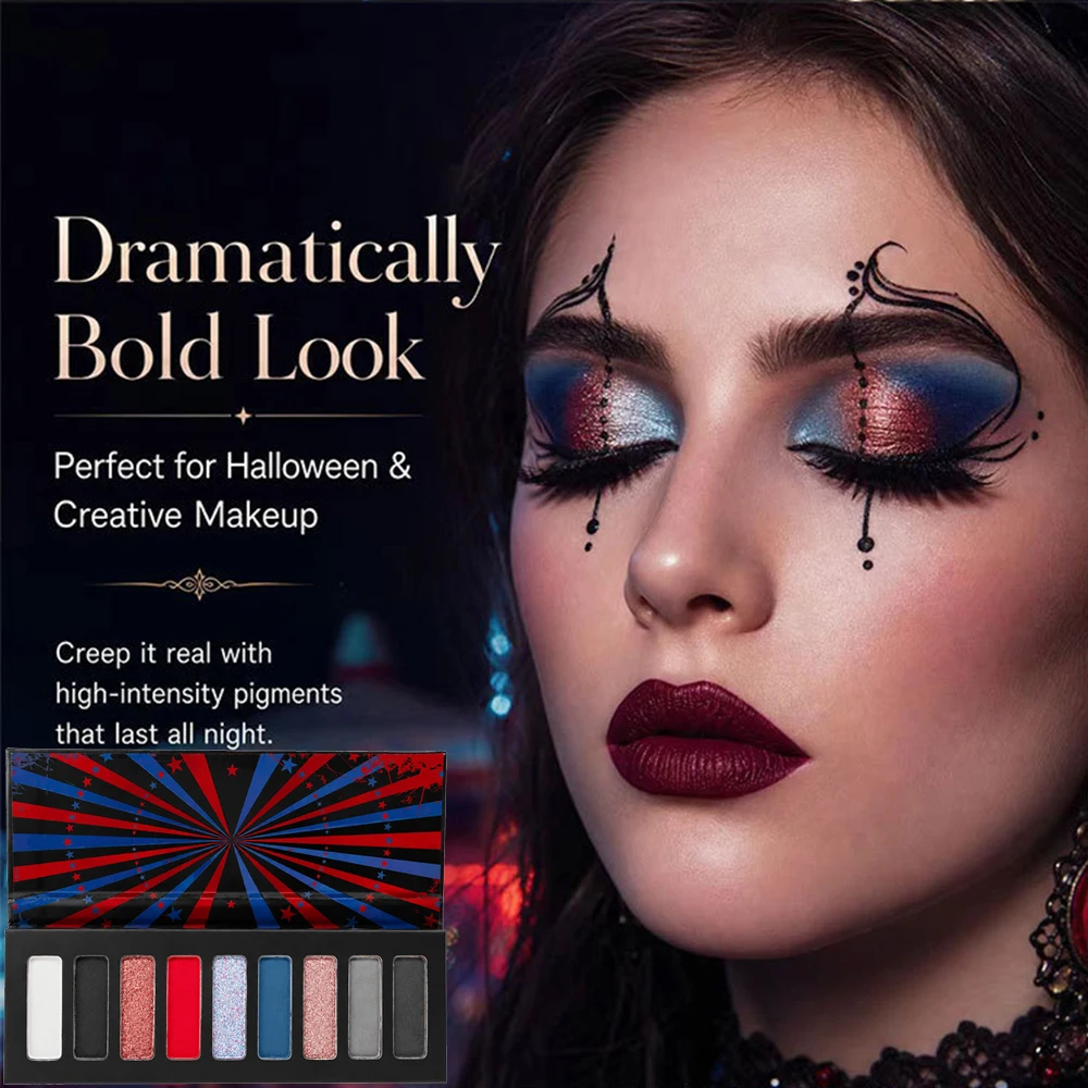 9 colors Eyeshadow Palette Matte Glitter Metallic Gothic Smokey Black Red Highly Pigmented Lasting Halloween Goth Eye Makeup