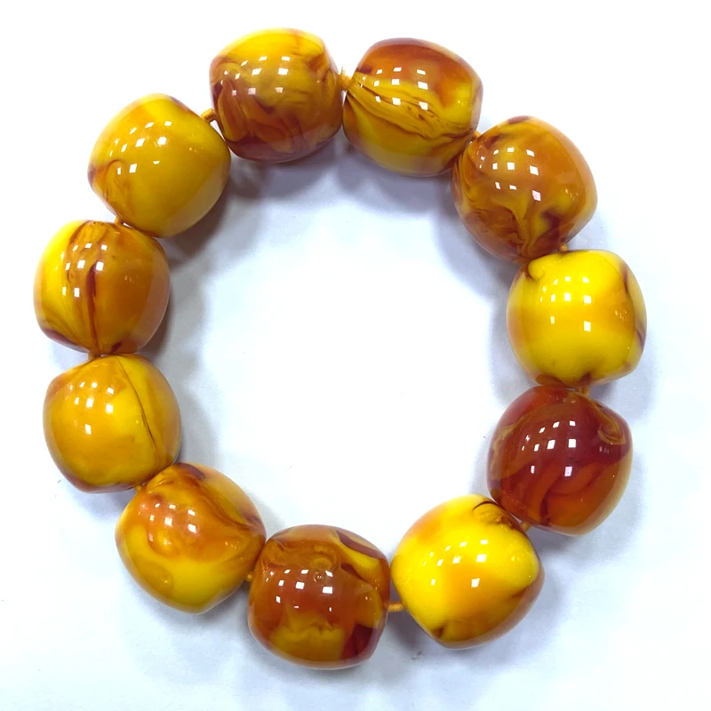 Certificate 20*21mm Natural Drum Mexican Yellow Amber Beads Bracelet 7.5