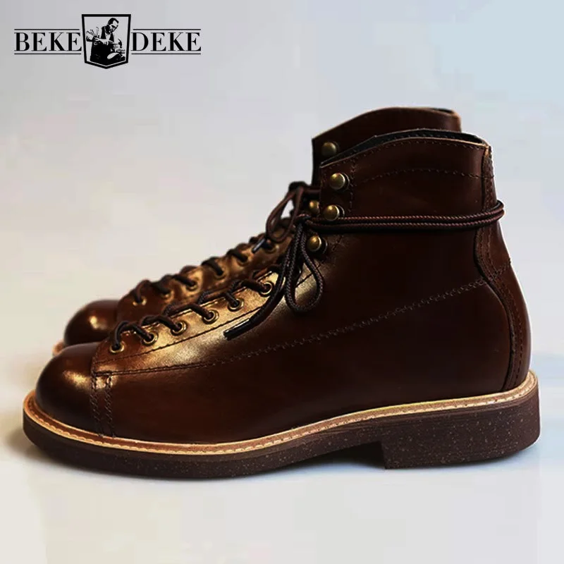 British Style Vintage Mens Boots Cow Leather Work Shoes Male Autumn Winter Motorcycle Ankle Boots for Unisex Size 45
