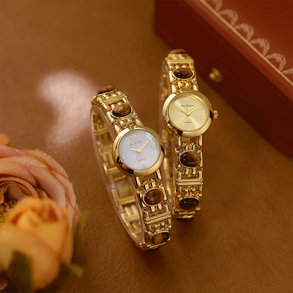 خمر الذهب الفاخرة المرأة ساعة اليد دائرة صغيرة الطلب كوارتز امرأة ووتش أزياء عارضة السيدات الساعات