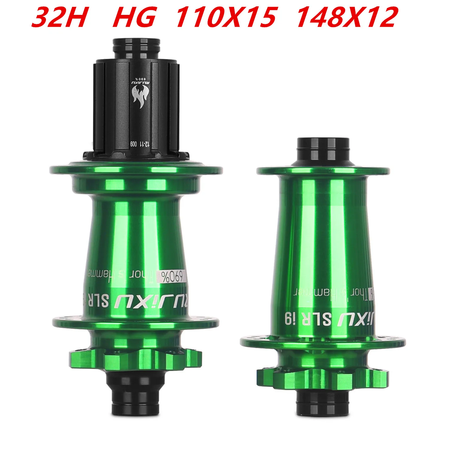 Green 690 rings RUJIXU SLR i9 Bicycle Hub Sealed Bearing 6-bolt Disc Brake J-Bend 32 Holes BOOST MTB Hub HG XD MS148*12 110*15