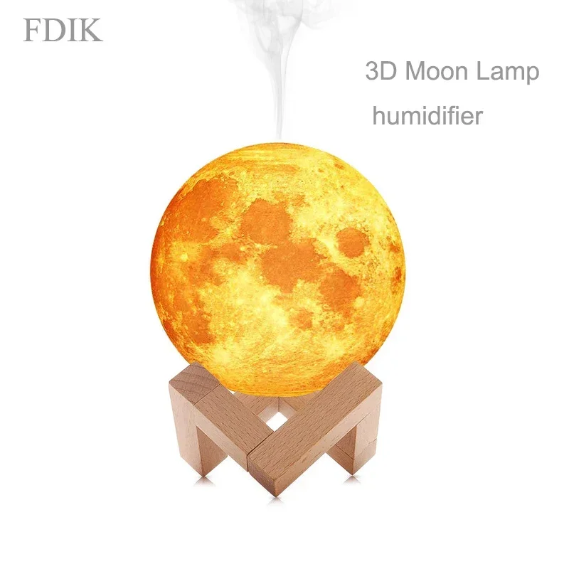 Humidificador de aire de 880ML, difusor de lámpara de Luna 3D, Aroma de aceite esencial, Humidificador ultrasónico USB, atomizador de aire, purificador, luz led nocturna