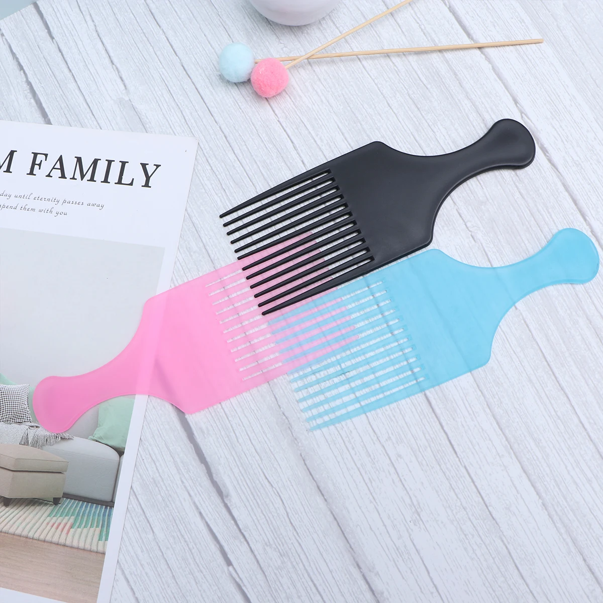 

6Pcs Plastic Wide Tooth Hair Combs Detangling Brushes for Thick Hair Scalp Massage Salon Styling Rake Comb Black