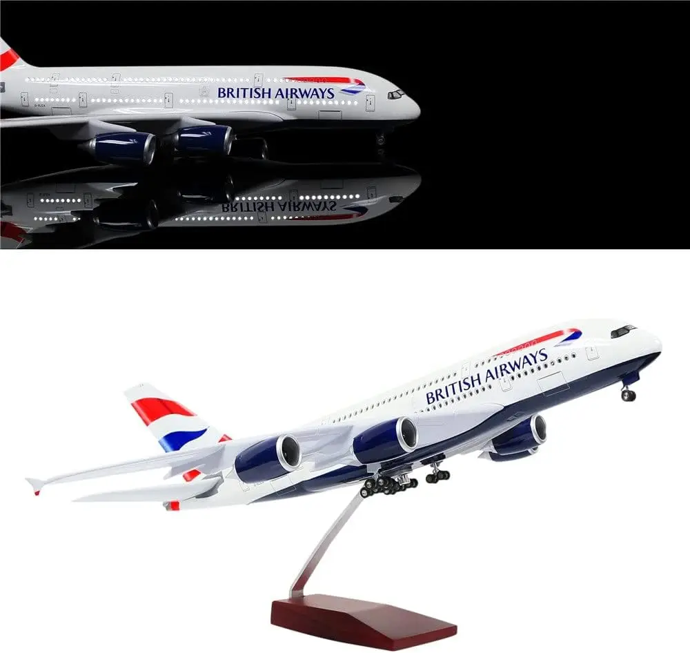 

A380 Model Plane British Airway Die-cast Airplane Model Aircraft with LED Light(Touch or Sound Control) for Decoration or Gift