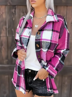 Plus Size 1XL-5XL Women's Casual Plaid Shirt Classic Button-Up Collar Long Sleeves Blouse Ladies Casual Commuting Shirt